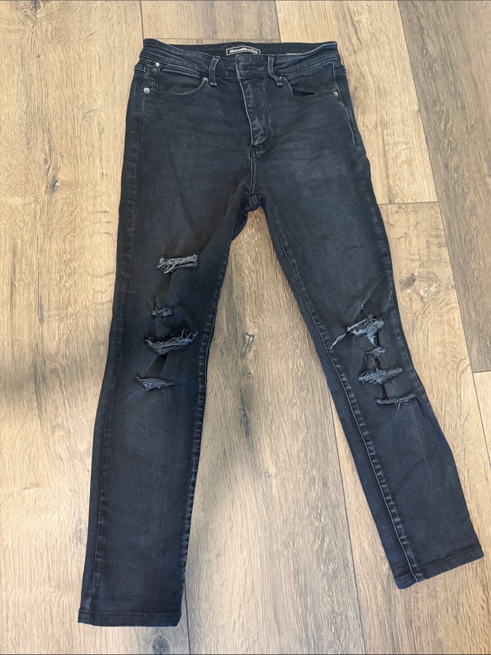 Abercrombie & Fitch High Rise Black Ripped Skinny Jeans - Women's